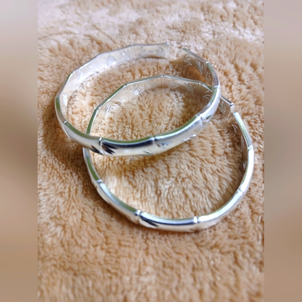 Two 999 Pure Silver Bamboo Cuff Bracelets